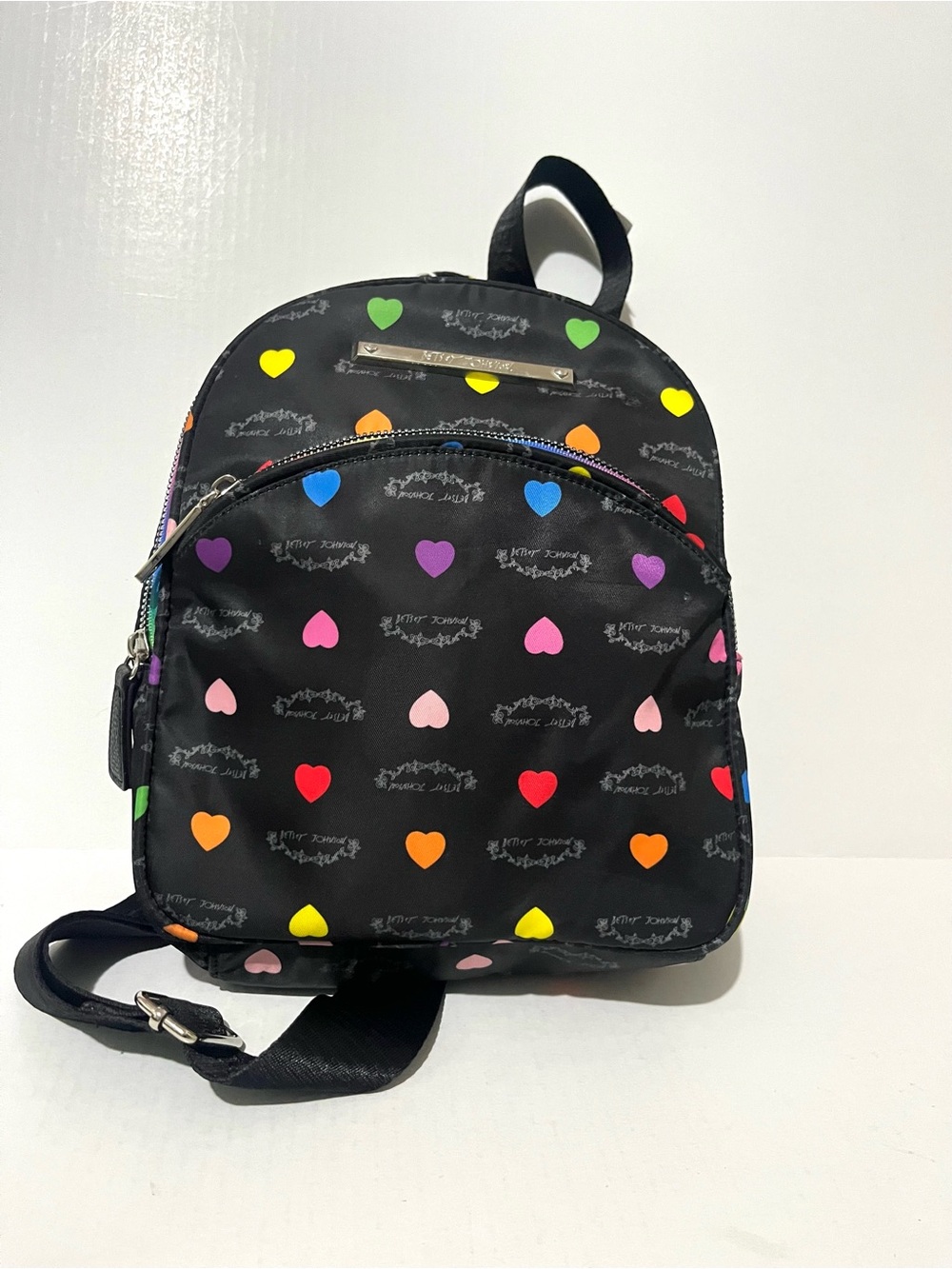 Betsey Johnson nylon Black Mini Heart Print Backpack